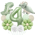 Set palloncini dinosauro per 4 compleanno con numero verde e decorazioni a margherita - Stile Numero 4