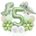 5th birthday jungle dinosaur balloon set with matte green numbers and daisy decorations - Number 5 Style