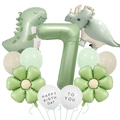 Green dinosaur birthday balloon kit with large number 7 foil and cute cartoon dinosaurs - Number 7 Style