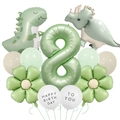 Sage green dinosaur themed party kit for boy's 8th birthday with number 8 foil balloon - Number 8 Style