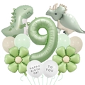 Detailed jungle dinosaur 9th birthday balloon set with sage green and cream tones - Number 9 Style
