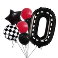 Racing themed balloon set with black number 0, checkered foil and latex balloons - Number 0 Set / 9 Pcs Pack