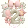 Dettaglio set palloncini 2 compleanno con orsetto, fiocco rosa e palloncino numero 2 oro - Numero 2 Orsetto Fiocco Set