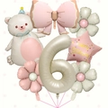 Detail view of number 6 balloon set with cream bear and daisy foil decorations - Number 6 Bear Bow Set