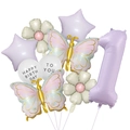 Vista dettagliata del set di palloncini per compleanno farfalla lilla con fiori e stelle - Set Farfalla Viola Crema 1 (Numero 1)