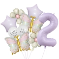 Dettaglio del palloncino numero 2 lavanda con decorazioni a farfalla e margherita - Set Farfalla Viola Crema 2 (Numero 2)