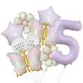 Pastel purple number 5 balloon set with butterflies daisies and stars for birthday - Cream Purple Butterfly Set 5 (Number 5)