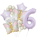Pastel purple number 6 balloon set with gradient butterflies and daisy flowers for parties - Cream Purple Butterfly Set 6 (Number 6)