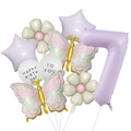 Detail of lavender number 7 balloon set with rainbow butterflies and white daisy petals - Cream Purple Butterfly Set 7 (Number 7)