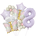 Detail of macaron purple number 8 balloon set with butterfly and daisy decorations - Cream Purple Butterfly Set 8 (Number 8)