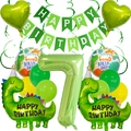Green dinosaur themed 7th birthday party decorations set with foil balloons and banners - Dinosaur Theme Age Seven Style (6161735630612)