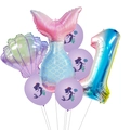 Mermaid theme 1st birthday balloon set with gradient number 1 and colorful foil shells - Pink Tail Number One