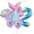Mermaid theme party balloon set with gradient number 2 and shell foil balloons - Pink Tail Number Two