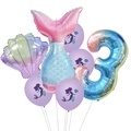 Mermaid birthday balloon set with gradient number 3 and purple latex mermaid prints - Pink Tail Number Three