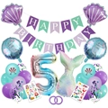 Kit déco 5ème anniversaire sirène avec bannières violettes et ballon chiffre 5 géant - US 5