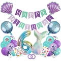 Set fête 6 ans sirène avec bannières violettes bleues et ballons queue de poisson - US 6
