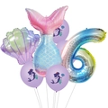 Mermaid party balloon set featuring gradient number 6 and seashell foil balloons - Pink Tail Number Six