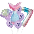 Mermaid birthday balloon set with iridescent number 7 foil and shell gradient balloons - Pink Tail Number Seven