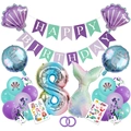 Kit décoration 8e anniversaire sirène avec ballons violets et guirlande de lettres - US 8