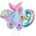 Mermaid birthday balloon set with gradient tail shell and number 9 for party decor - Pink Tail Number Nine