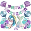 Kit fête sirène avec ballon chiffre 9, coquillages et bannière violette - US 9