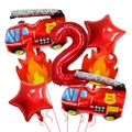 Detailansicht von Feuerwehrauto-Ballon-Set mit roter Nummer zwei und Flammen-Folienballons - Feuerwehrwagen, Flamme, Stern, Nummer 2 Ballon-Set