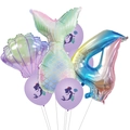 Mermaid tail balloon set with gradient shell and large number 4 foil balloon for parties - Gradient Tail Number Four