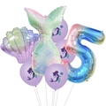Mermaid tail balloon set with shell and gradient rainbow number 5 for birthday party - Gradient Tail Number Five