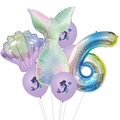 Mermaid party balloon set with gradient number 6 shell and tail for 6th birthday - Gradient Tail Number Six