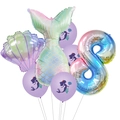 Mermaid theme party balloon set with gradient tail, shell and number 8 balloons - Gradient Tail Number Eight