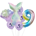 Mermaid theme party balloon set with gradient number 9 shell and mermaid tail - Gradient Tail Number Nine