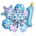 Dettaglio palloncino blu numero 1 da 40 pollici con corona e fiocchi per festa - Set Frozen Numero Uno