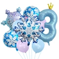 Grande palloncino numero 3 azzurro con corona dorata e palloncini a fiocco di neve - Set Frozen Numero Tre