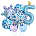 Ballonnenset 5e verjaardag met blauw krooncijfer vijf en sneeuwvlok folieballonnen - Frozen Nummer Vijf Set