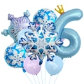 Detail van sneeuwvlok ballonnenset met nummer 6 voor winterse themafeest decoraties - Frozen Nummer Zes Set