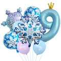 Blauwe ballon nummer 9 set met grote sneeuwvlokken voor een winters verjaardagsfeest - Frozen Nummer Negen Set