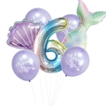 Meerjungfrau-Geburtstagsballon-Set mit lila Muscheln und Verlaufs-Folienballon Nummer 6 - Lila Zahl 6 / 7 Stücke