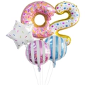 Donut-Geburtstagsparty-Ballon-Set mit einer 32-Zoll-Zahl 2 und Folien-Dekorationen - Donut Nummer 2 Set
