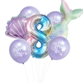 Regenbogen Nummer 8 Meerjungfrau Ballon Set mit Muschel und violetten Geburtstagsballons - Lila Zahl 8 / 7 Stücke
