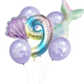 Meerjungfrau Geburtstagsballon Set mit Farbverlauf Nummer 9 und Muschel Folienballons - Lila Zahl 9 / 7 Stücke