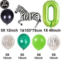 27-piece zebra theme jungle balloon set with number zero and striped latex balloons - Jungle Animal Number 0 Set (丛林动物数字套装0)