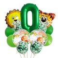 Jungle safari balloon set featuring number 0 with lion and tiger foil decorations - Jungle Animal Number 0