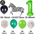 27pcs Jungle Zebra Theme First Birthday Balloon Set with Number 1 and Animal Foil Prints - Jungle Animal Number 1 Set (丛林动物数字套装1)