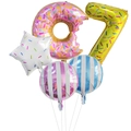 7th birthday donut balloon set with giant pink donut and yellow number seven foil balloon - Number 7 Style / Pack of 5