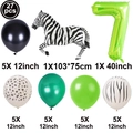 27pcs Jungle Animal Balloon Set with Zebra Foil Shape and Green Number 7 for Birthdays - Digit 7 (Jungle Animal Digital Set 7)