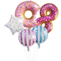 5-piece donut party balloon set featuring a number 8 and colorful sprinkle designs - Number 8 Style / Pack of 5