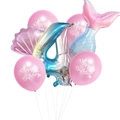 Meerjungfrau-Ballonset zum 4. Geburtstag mit Farbverlaufszahl 4 und rosa Muschel - Rosa Nummer 4 / 7 Stücke