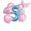 Meerjungfrau-Partyballon-Set mit Farbverlauf-Zahl 5 Folie, Muschel- und Fischschwanzballon - Rosa Nummer 5 / 7 Stücke
