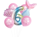 Meerjungfrau 6. Geburtstag Ballon-Set mit Regenbogenzahl 6 und Muschel-Folienballons - Rosa Nummer 6 / 7 Stücke