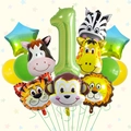 Jungle animal balloon set with green number one and lion tiger foil balloons for birthday - Number 1 Style